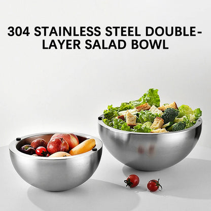 304 Thickened Salad Mixing Bowls Stainless Steel Double Wall Insulated Hot/Cold Serving Bowl Kitchen Cooking Food Containers