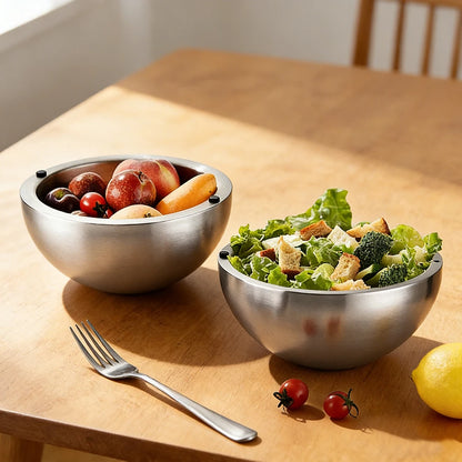 304 Thickened Salad Mixing Bowls Stainless Steel Double Wall Insulated Hot/Cold Serving Bowl Kitchen Cooking Food Containers